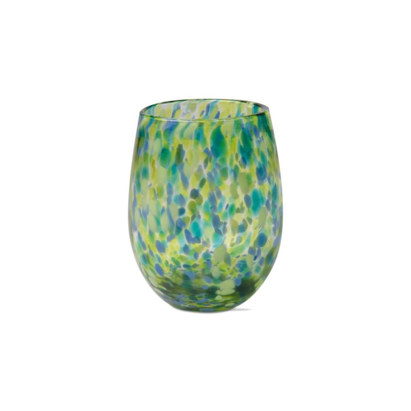 16 oz. Confetti Glass Stemless Wine Drinkware Green And Blue Dishwasher Safe Beverage Glassware  Dinner Party Wedding