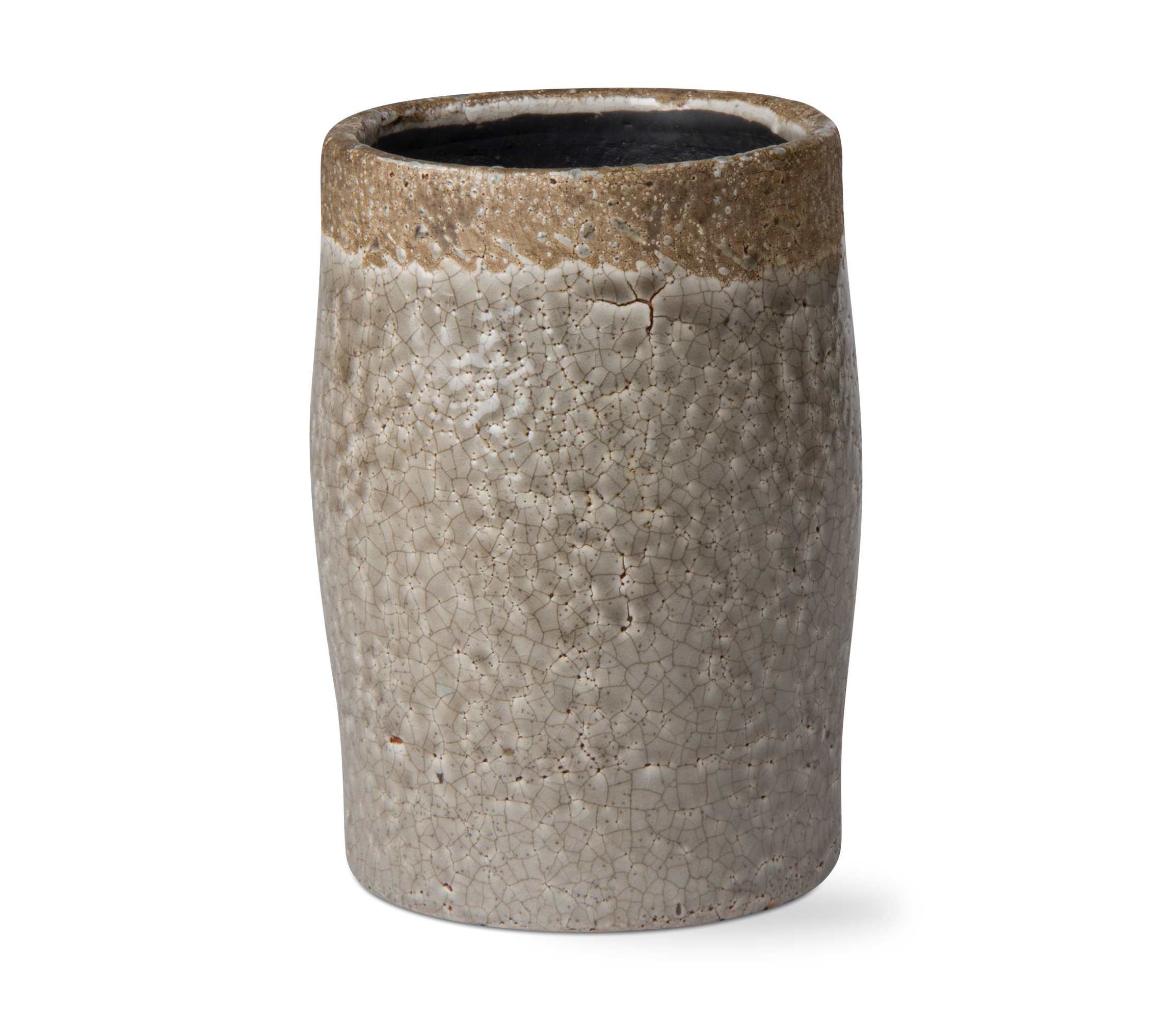Crackle Glazed Rustic Vase Tall Gray