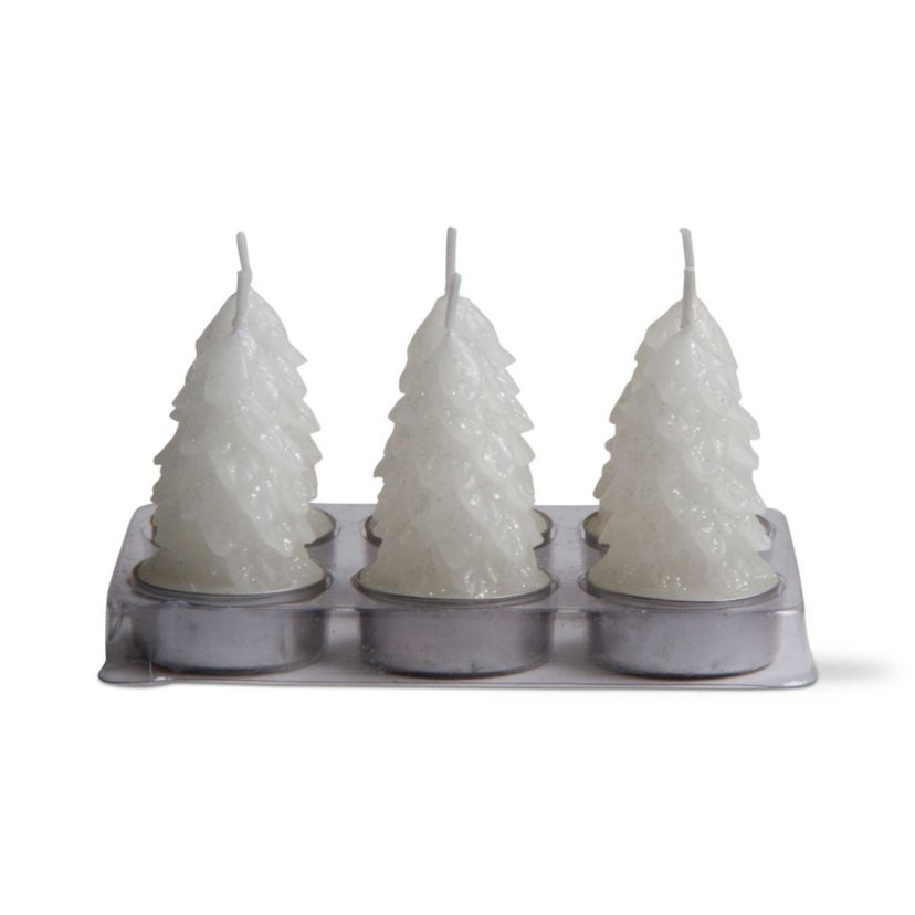 Tag 2.25" Christmas Spruce Tree Design Paraffin Wax Tealight Candles Set of 6 XMAS Tree Festive Winter Holidays Table Tabletop End Table Fireplace Mantle Decor Decoration