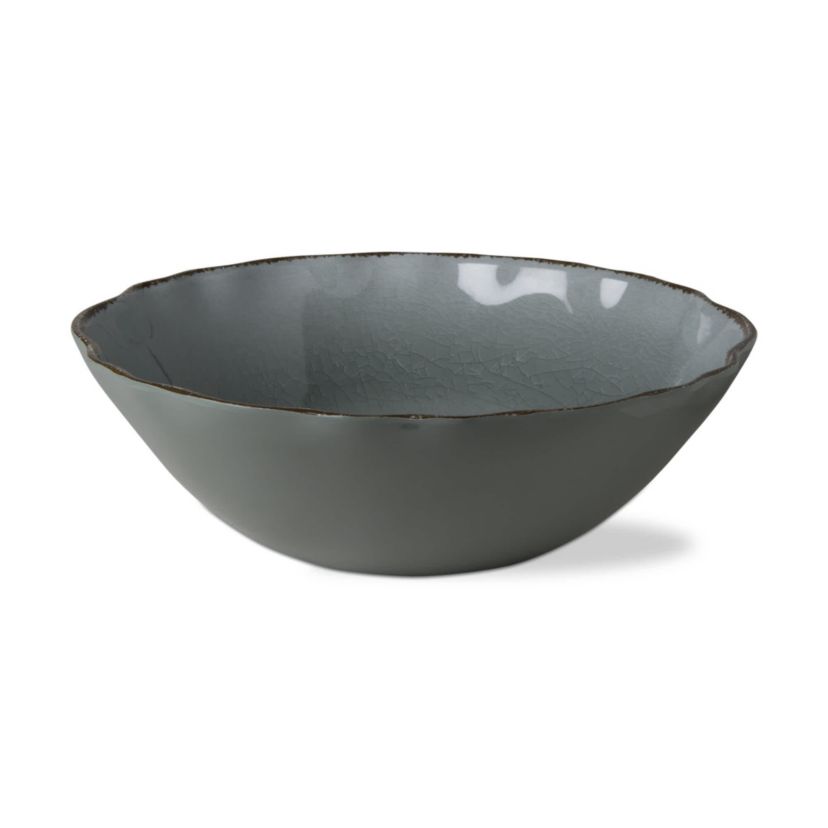 11.8"x11.8" Veranda Cracked Glazed Solid Wavy Edge Melamine Plastic Serveware Dinnerware Bowl Dishwasher Safe Indoor Outdoor Slate Blue