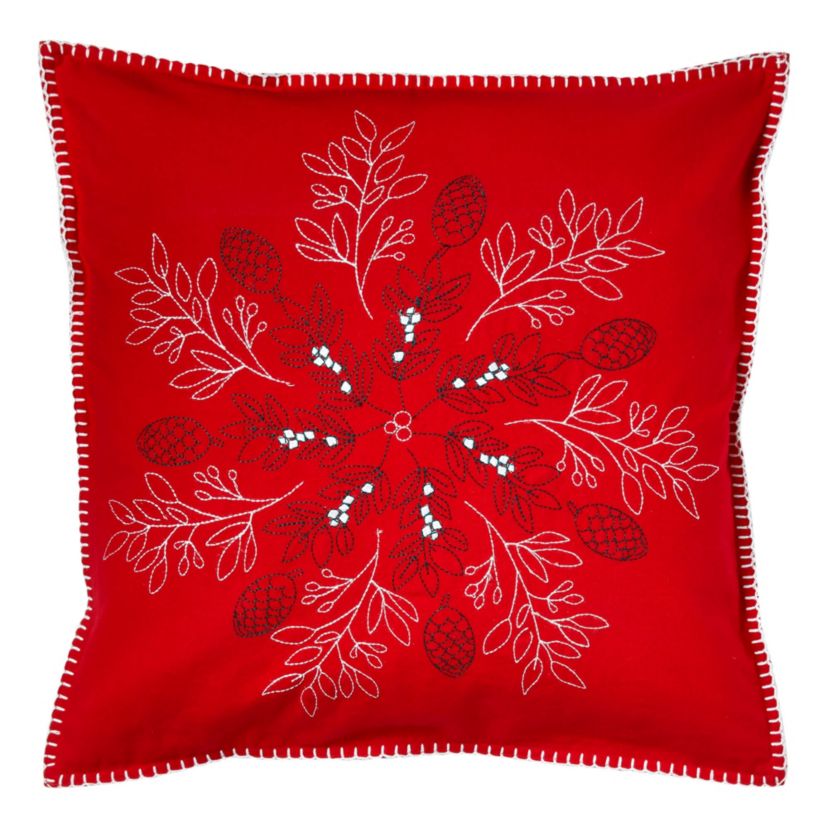 Christmas Red Snowflake Pinecone Cotton Accent Throw Pillow, 20" x 20"