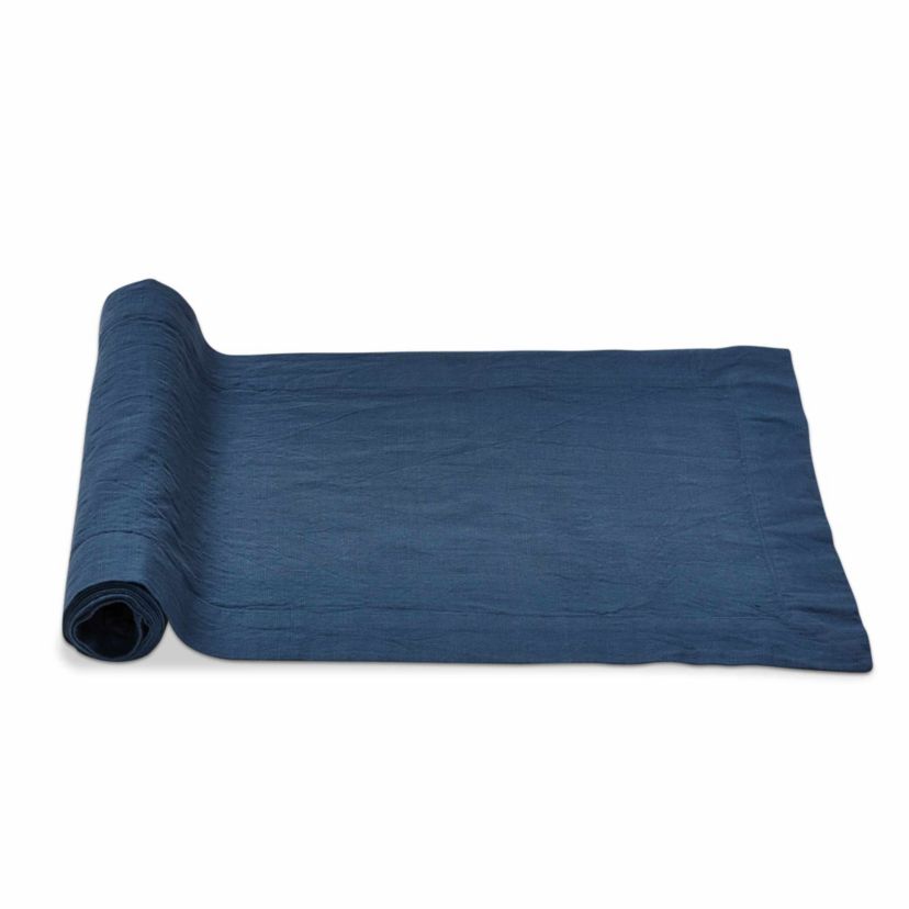 72"Lx 14.5"W in. Threads Woven Slub 2 in. Hem Solid Blue Table Runner Cotton Machine Wash