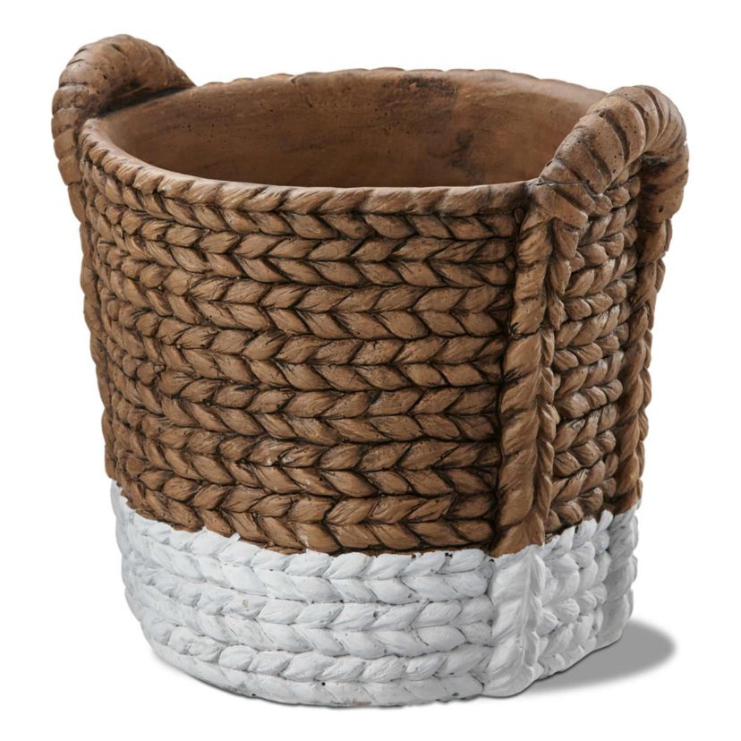 Palermo Two Tone Cement Basket Weave Print Planter 8.5L x 7.3W x 7.7H inches Holds up to 6 inch Drop In Pot