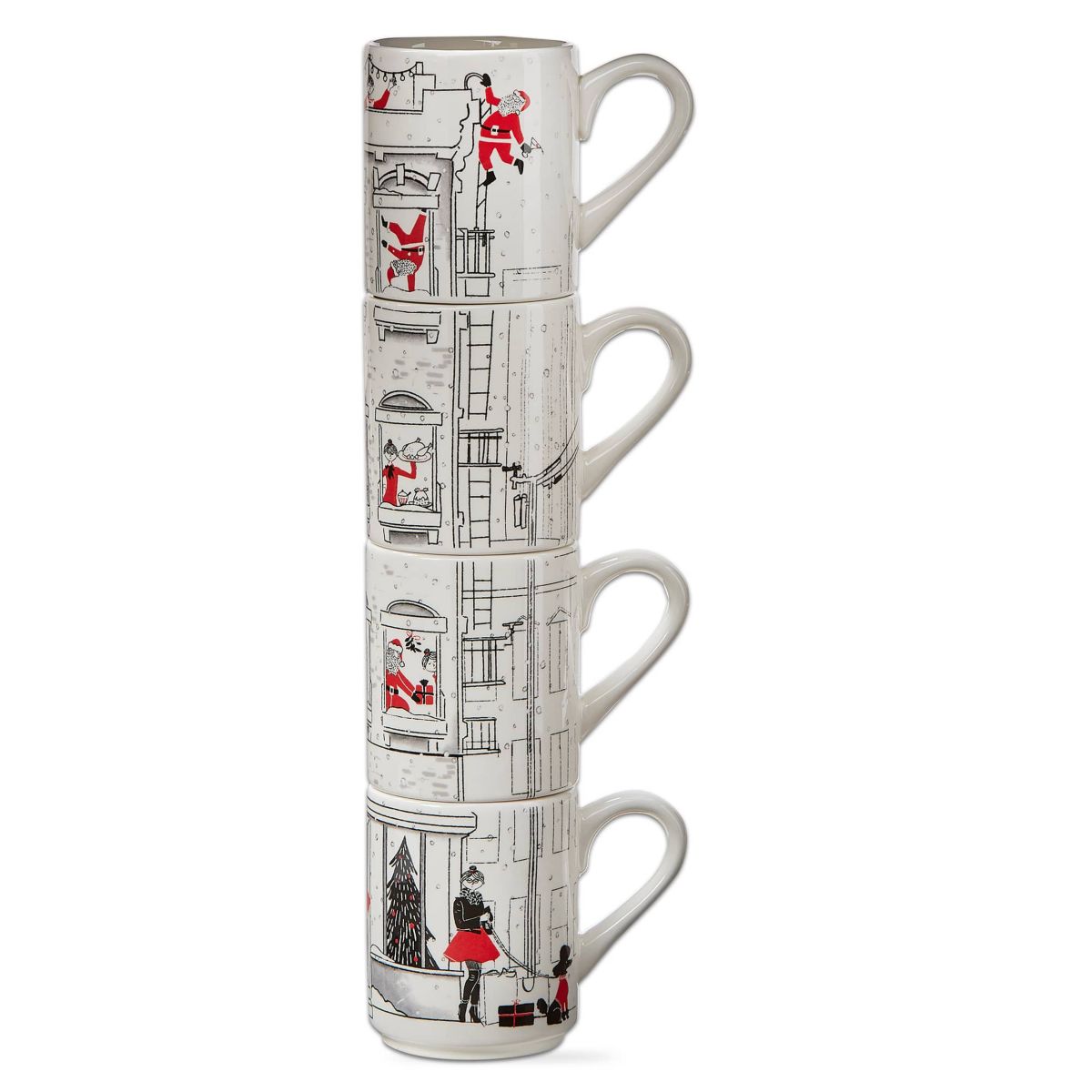 Santa Cityscape Stacking Mug Set Of 4