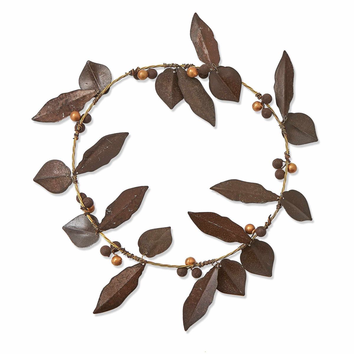 7.75-inch Weathered Leaf and Berry Wreath Fall Harvest Wall Decoration Tabletop Centerpiece Fireplace Mantel Decoration Candle Vase Accessory
