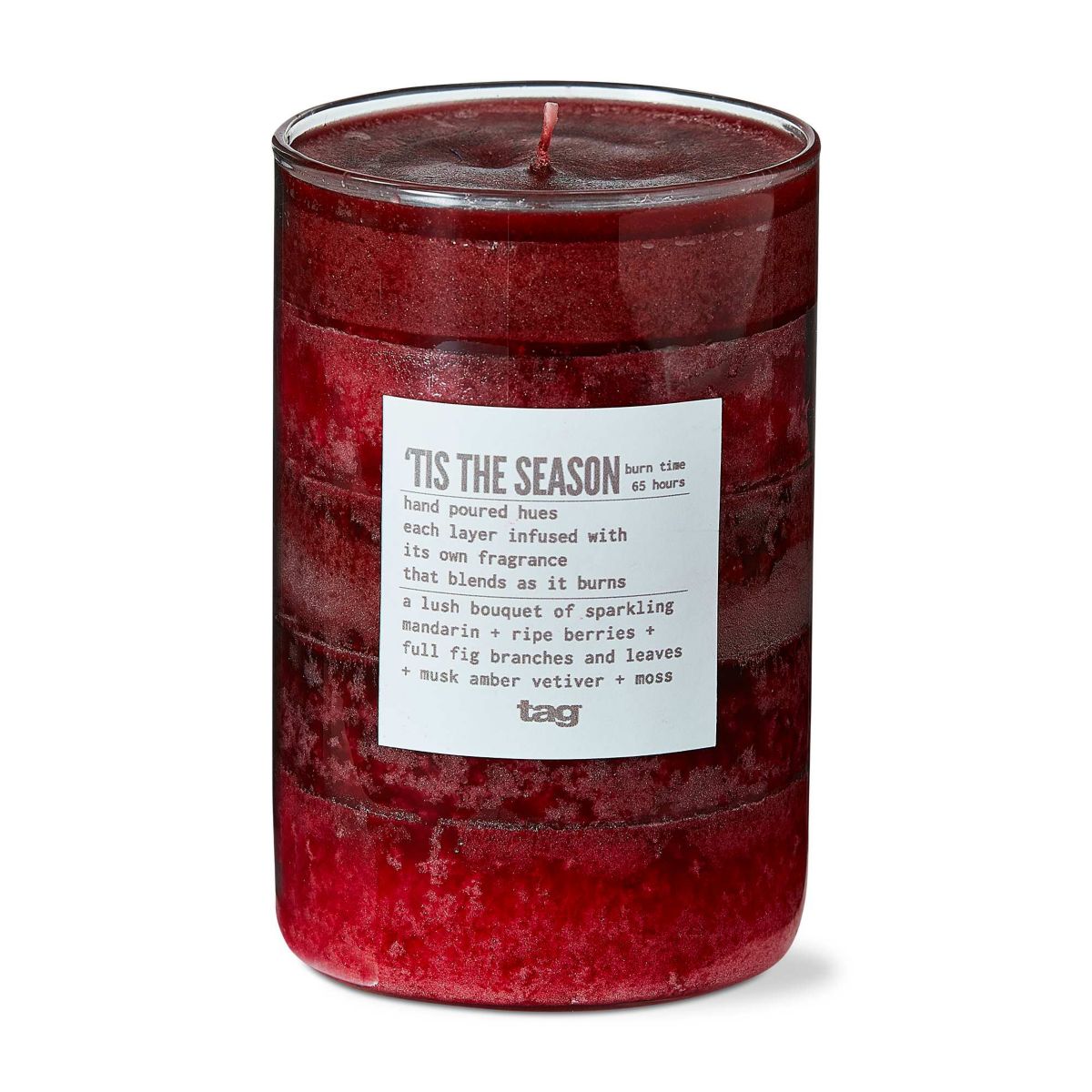 Tis The Season Themed Scented Paraffin Wax Pillar Candle Medium Red 3x4.7 inch Burn Time 85 Hours
