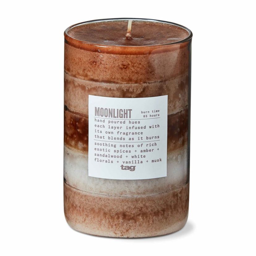 Moonlight Themed Scented Paraffin Wax Pillar Candle Medium Brown 3x4.7 inch Burn Time 85 Hours