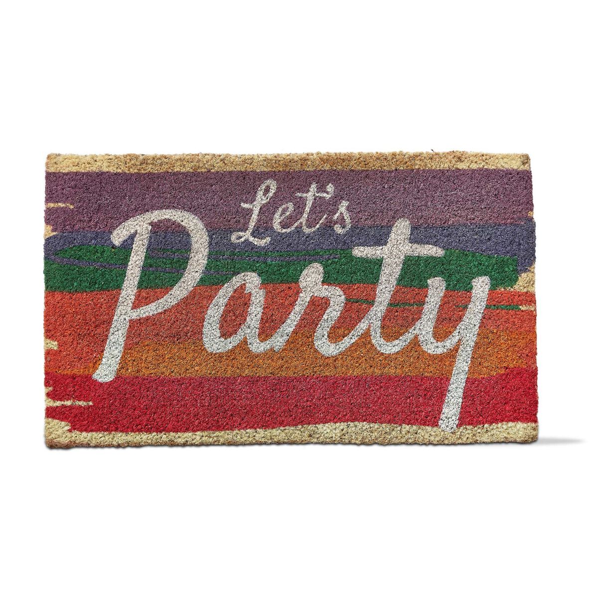 Tag 16" x 26" Rainbow Colored Lets Party Sentiment Rectangle Indoor and Outdoor Coir Door Welcome Mat Multicolored