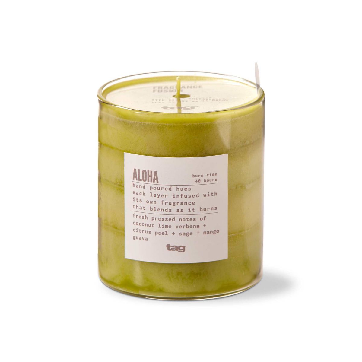 Fragrance Fusion Aloha Flame Jar Candles Scented Everyday Green Wax 11.6oz 40hr Burn Time 3.35in h x 3in dia