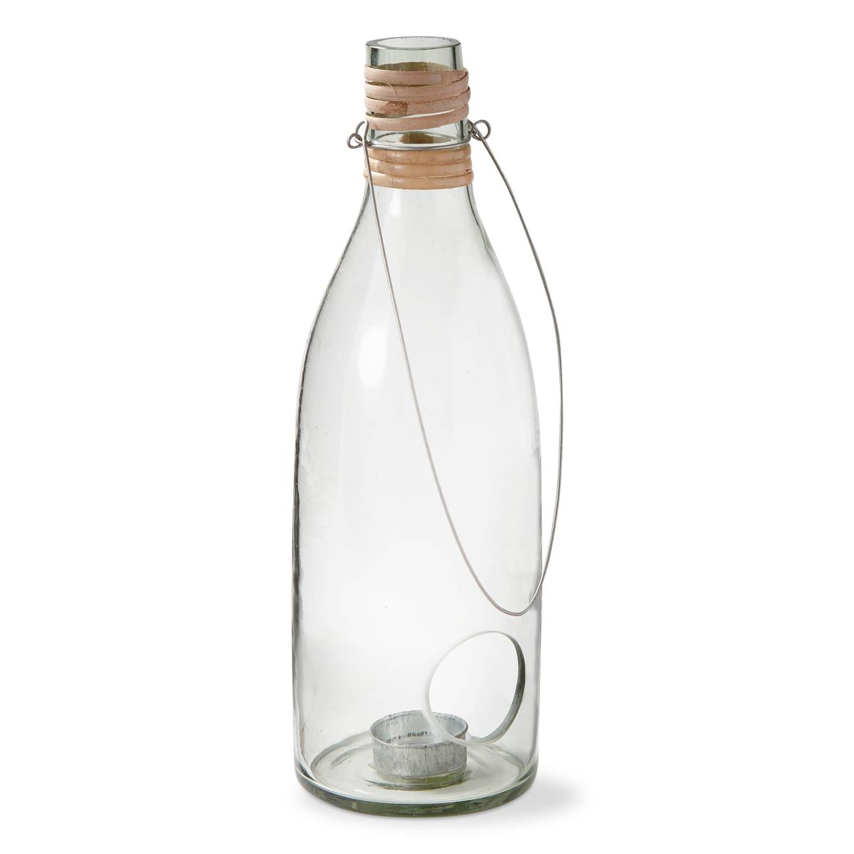 Recycled Blown Glass Bottle Shaped Lantern Tealight Candle Holder Large 4.5L x 4.5W x 13.5H inches Decorative Use Only