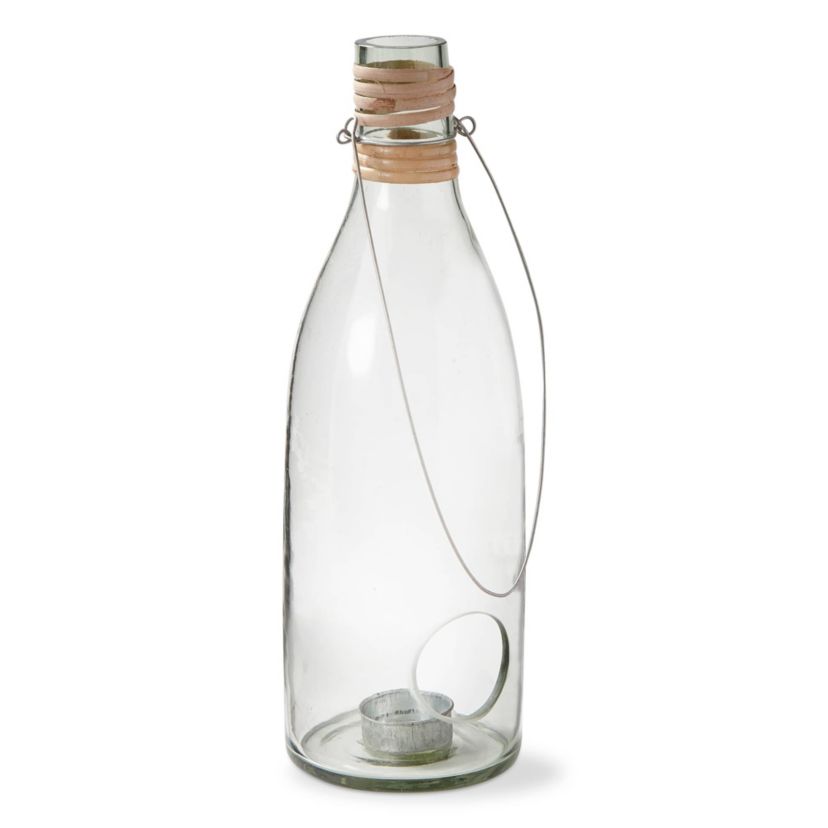 Recycled Blown Glass Bottle Shaped Lantern Tealight Candle Holder Large 4.5L x 4.5W x 13.5H inches Decorative Use Only