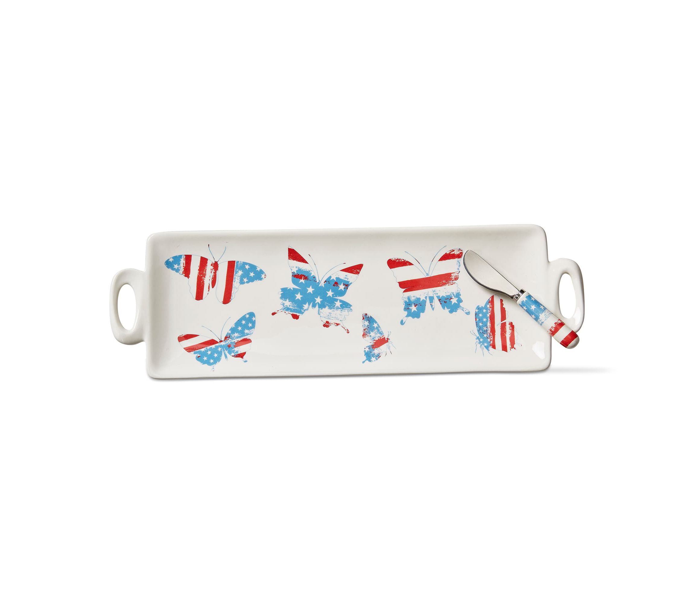 Red White And Blue Butterfly Platter Spreader Set Of 2