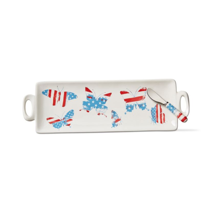 Red White And Blue Butterfly Platter Spreader Set Of 2