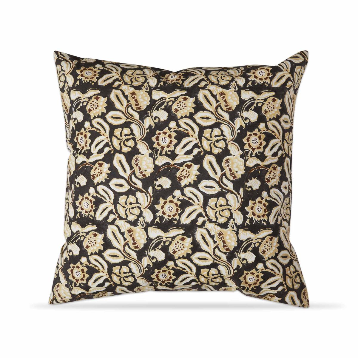 22"x22" Black Honeysuckle Block Print Cotton Accent Decorative Throw Pillow Poly Filled Removable Insert Square