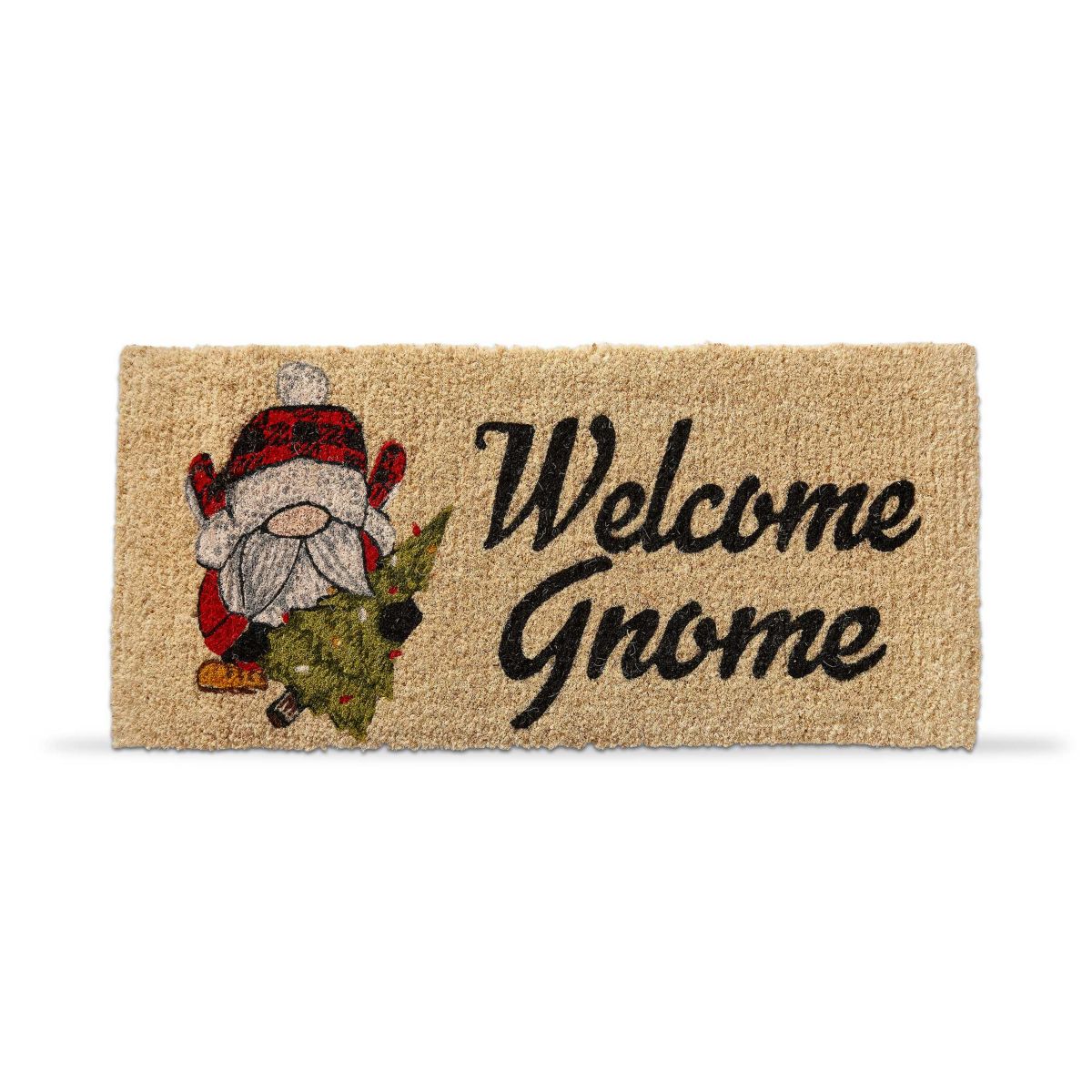 Tag 16"x33" Welcome Gnome Sentiment Christmas Tree Rectangle Indoor Outdoor Estate Coir Door Welcome Mat Beige Background