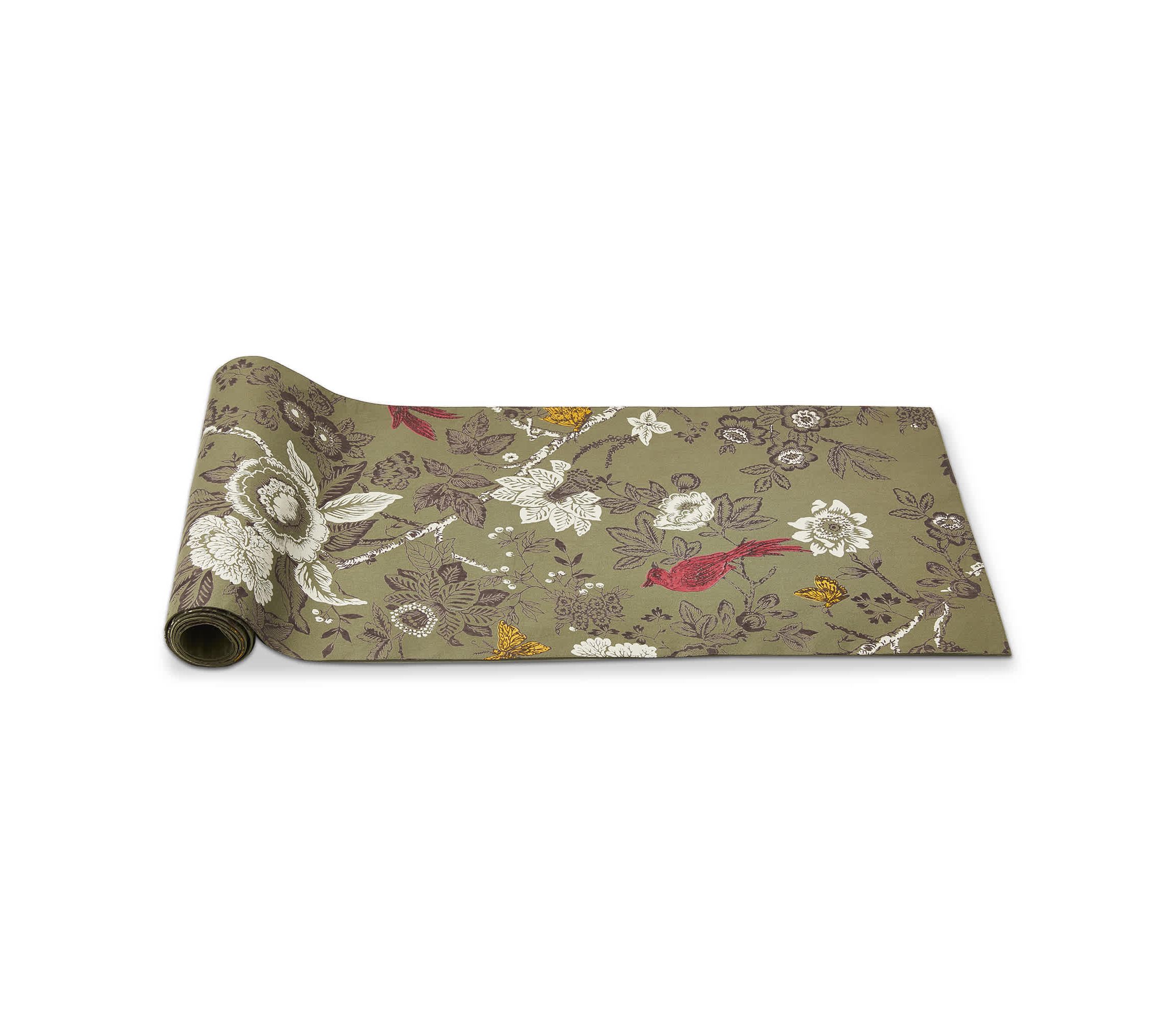 Autumn Theme Toile Print on Green Background Table Runner 72 in.