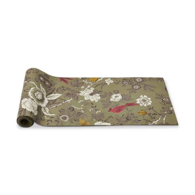 Autumn Theme Toile Print on Green Background Table Runner 72 in.