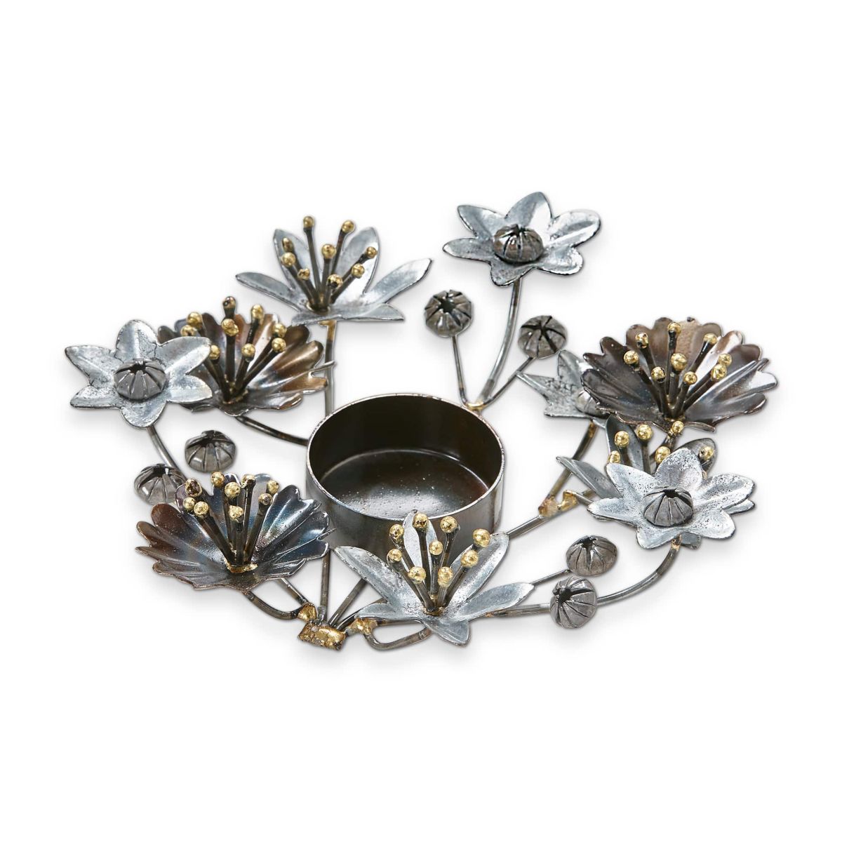 Flora Metal Flower Tealight Candle Holder 6.5L x 6.0W x 1.5H inches Tabletop Mantel Centerpiece Decorations