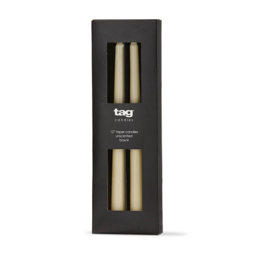 tag Color Studio 12" Traditional Taper Unscented Smokeless Paraffin Wax Candle Ivory Set of 4 Burn Time 8 hrs.