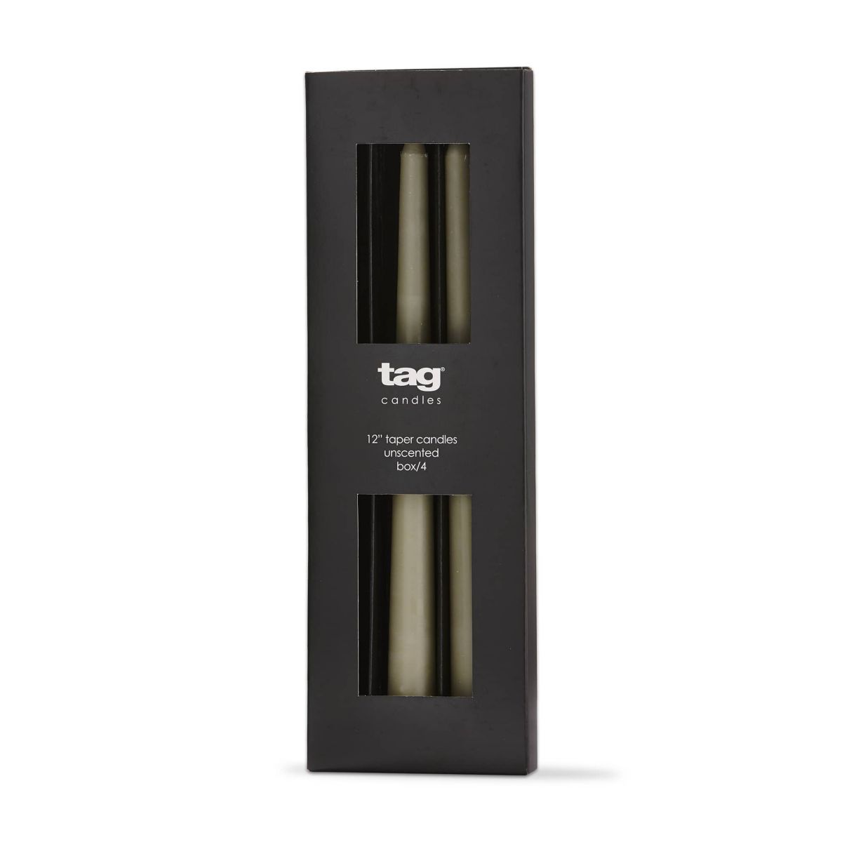 tag Color Studio 12" Traditional Taper Unscented Smokeless Paraffin Wax Candle Sage Green Set of 4 Burn Time 8 hrs.