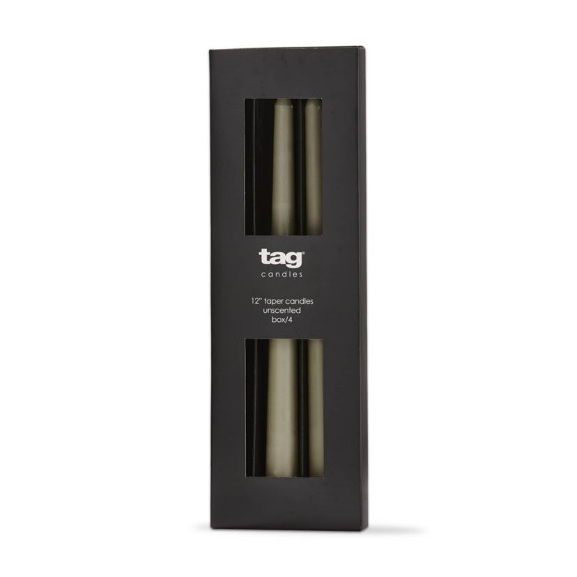 tag Color Studio 12" Traditional Taper Unscented Smokeless Paraffin Wax Candle Sage Green Set of 4 Burn Time 8 hrs.