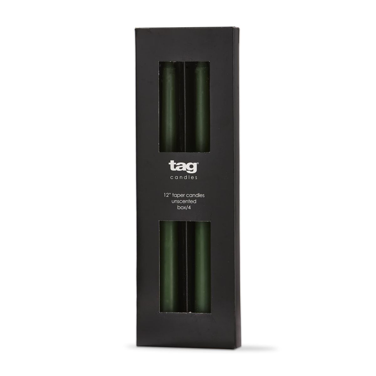 tag Color Studio 12" Traditional Taper Unscented Smokeless Paraffin Wax Candle Hunter Green Set of 4 Burn Time 8 hrs.