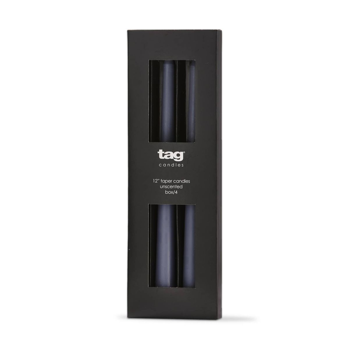 tag Color Studio 12" Traditional Taper Unscented Smokeless Paraffin Wax Candle Slate Blue Set of 4 Burn Time 8 hrs.