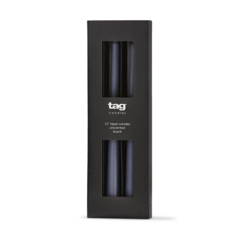 tag Color Studio 12" Traditional Taper Unscented Smokeless Paraffin Wax Candle Slate Blue Set of 4 Burn Time 8 hrs.