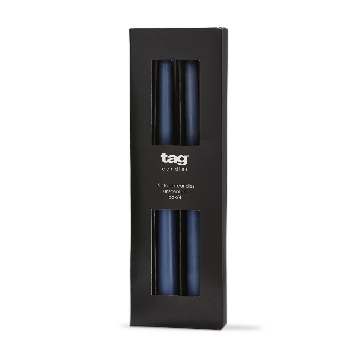 tag Color Studio 12" Traditional Taper Unscented Smokeless Paraffin Wax Candle Blue Denim Set of 4 Burn Time 8 hrs.