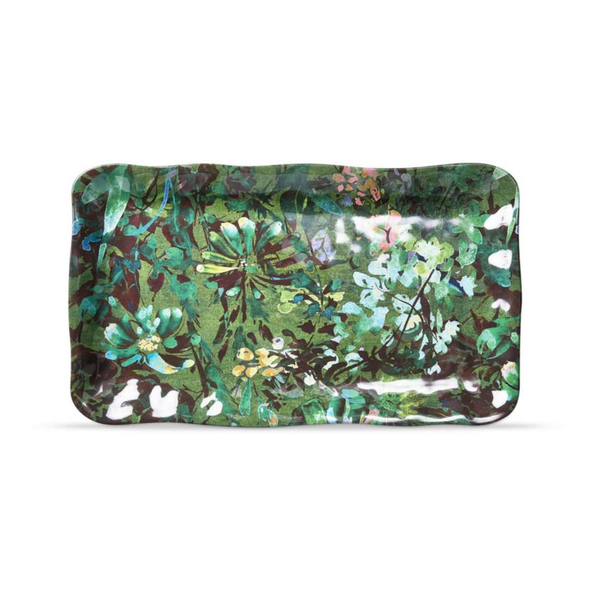Botanica Green Floral Print Melamine Serving Platter Indoor/Outdoor Machine Washable 17Lx 10W inch.