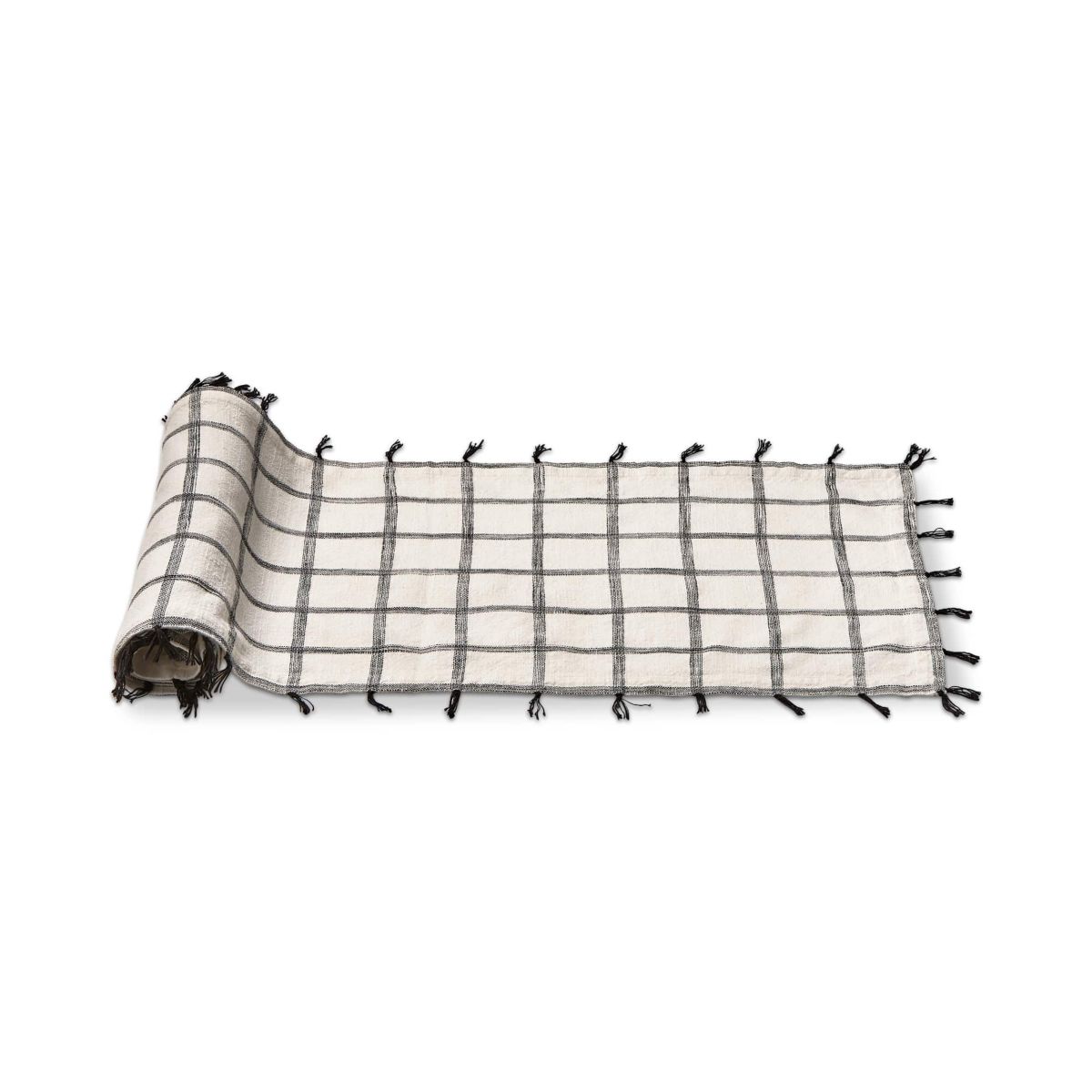 Black Check with Tassels Cotton Machine Washable Table Runner Décor Decoration  72L x 14.5 W-in.