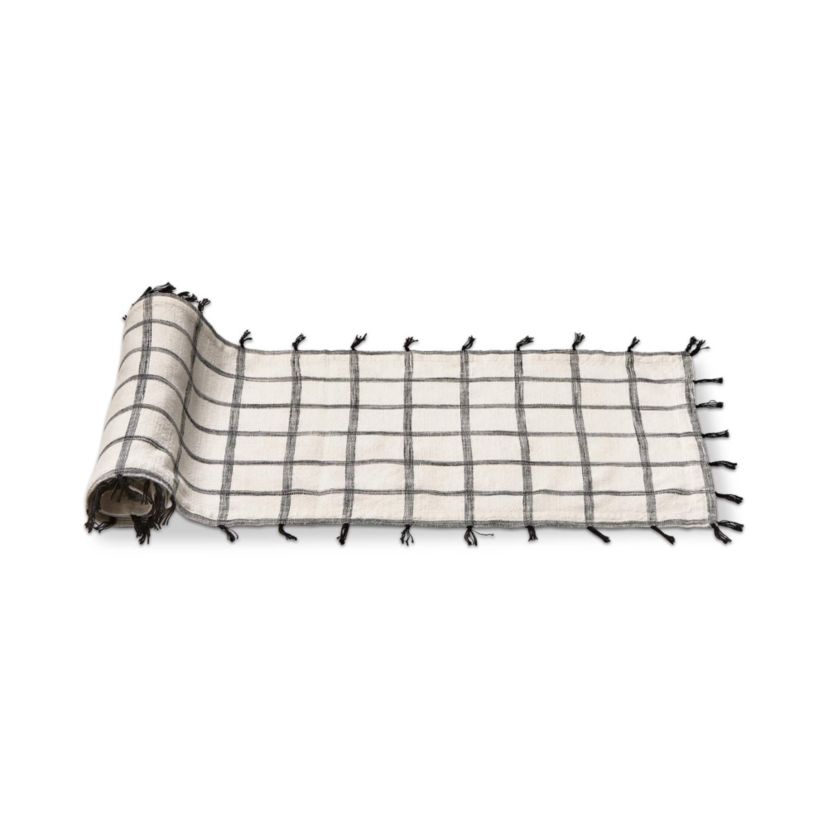 Black Check with Tassels Cotton Machine Washable Table Runner Décor Decoration  72L x 14.5 W-in.