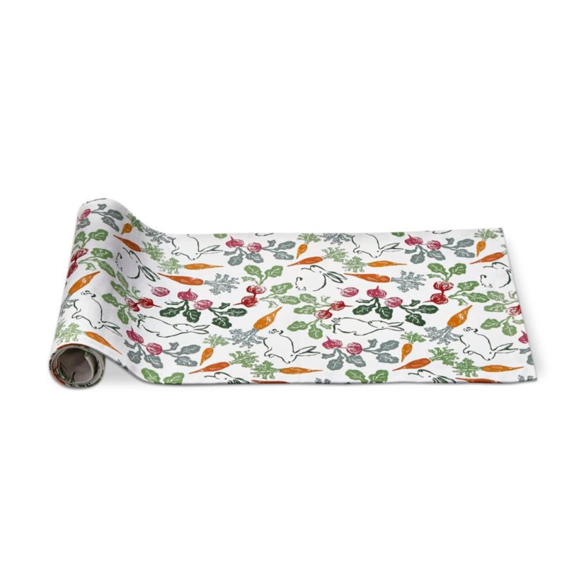 Veggie Bunny Radish Carrot and Bunny Print on White Background Cotton Machine Washable Table Runner Décor Decoration  72L x 18 W-in.