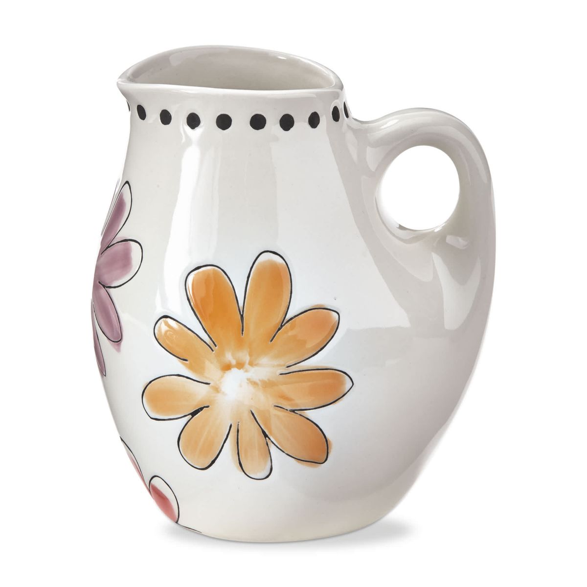 Springtime Floral Print Pitcher White Stoneware 52 oz.