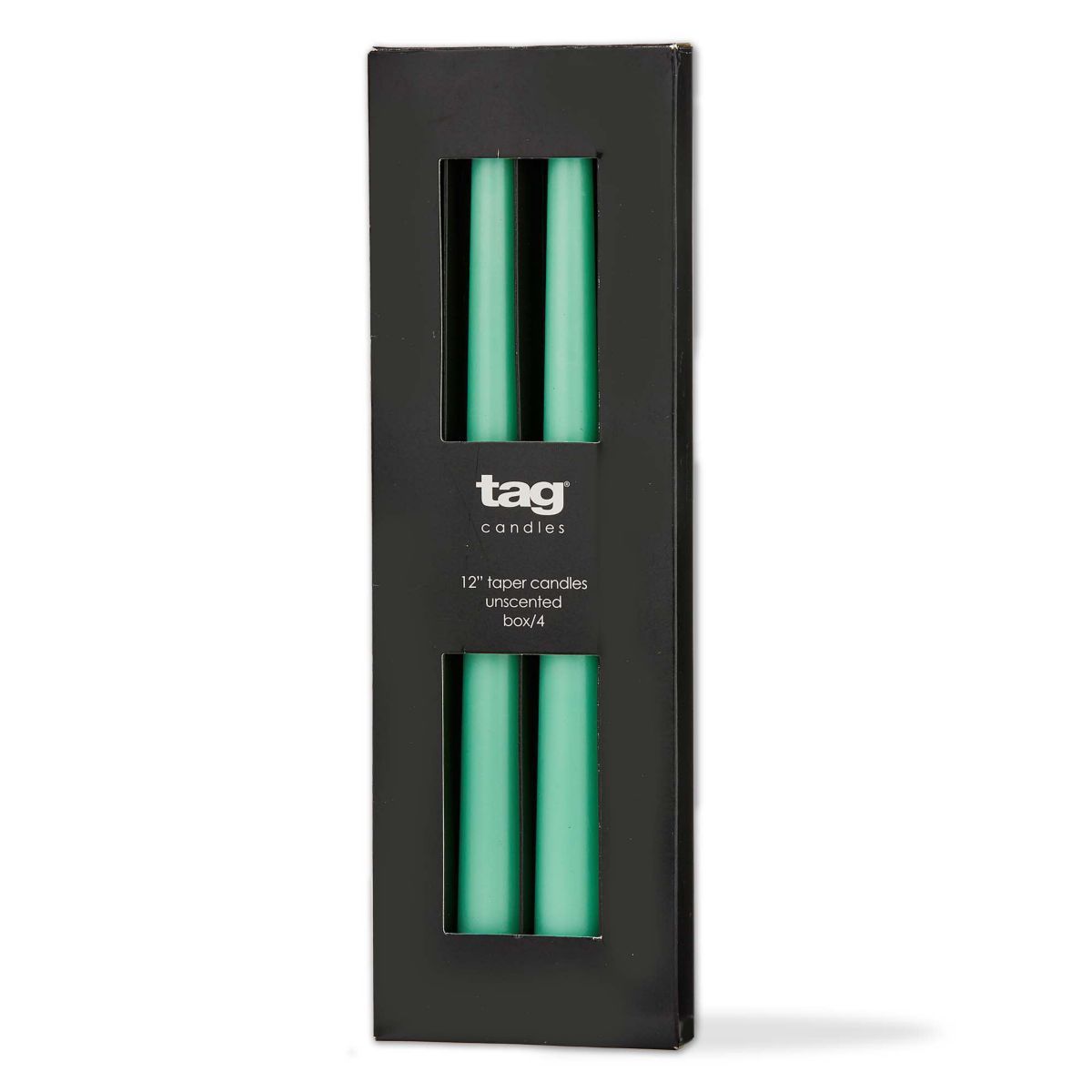 Color Studio 12" Traditional Taper Unscented Smokeless Paraffin Wax Candle Seafoam Set of 4 Burn Time 8 hrs.