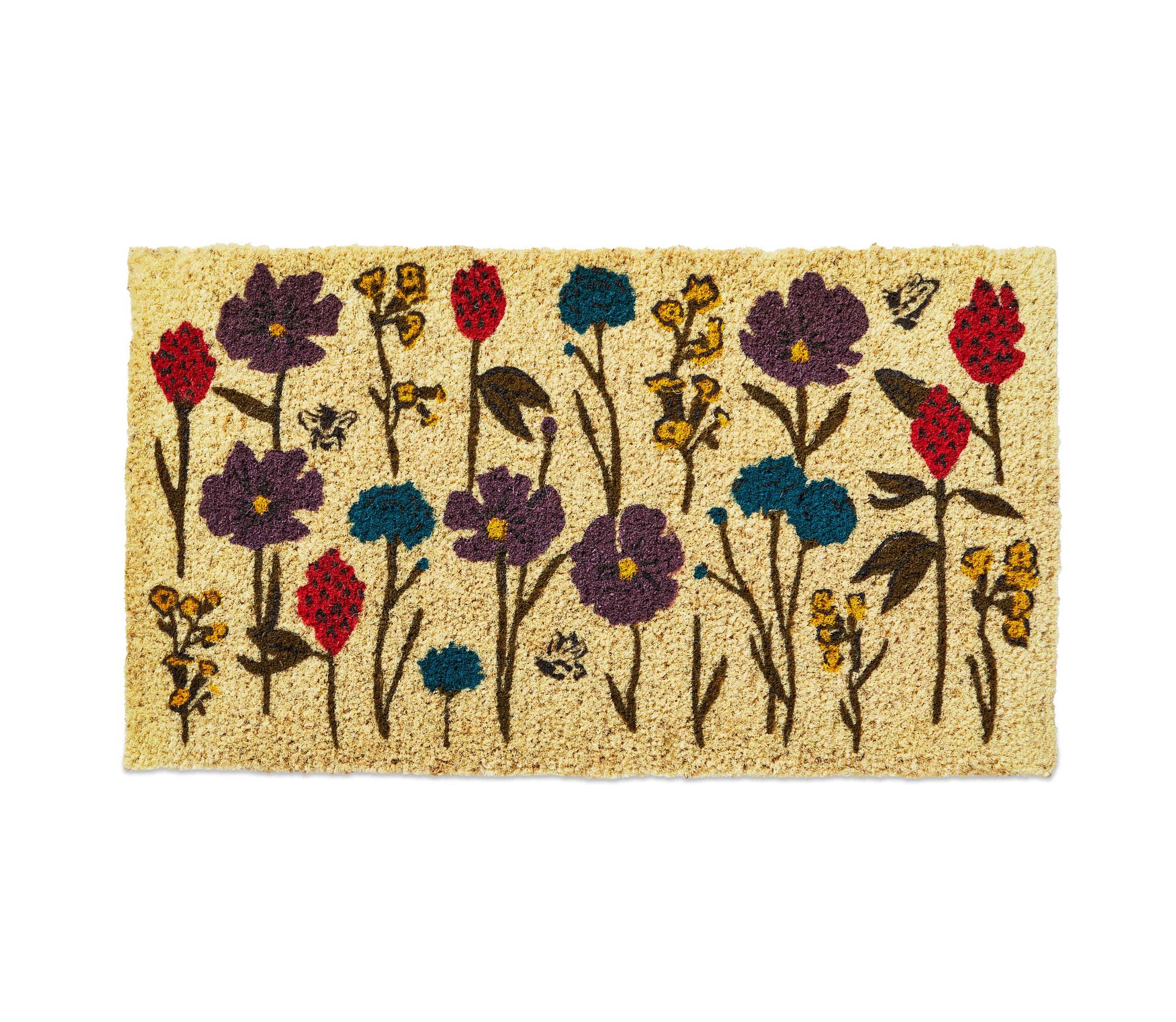 Tag 16" x 26"  Bee Flowers Coir Mat Rectangle Indoor and Outdoor Coir Door Welcome Mat