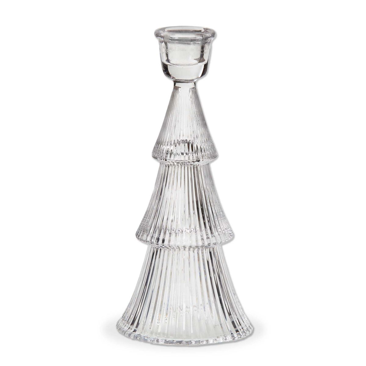 Tag Glass Ribbed Tree Taper Holder Lg Clear