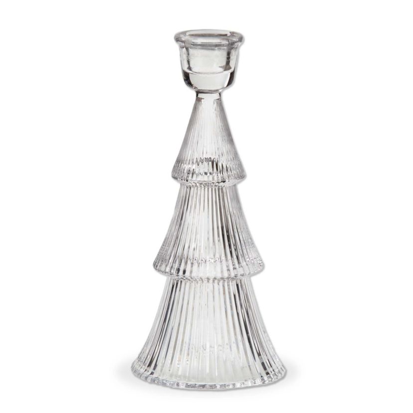 Tag Glass Ribbed Tree Taper Holder Lg Clear