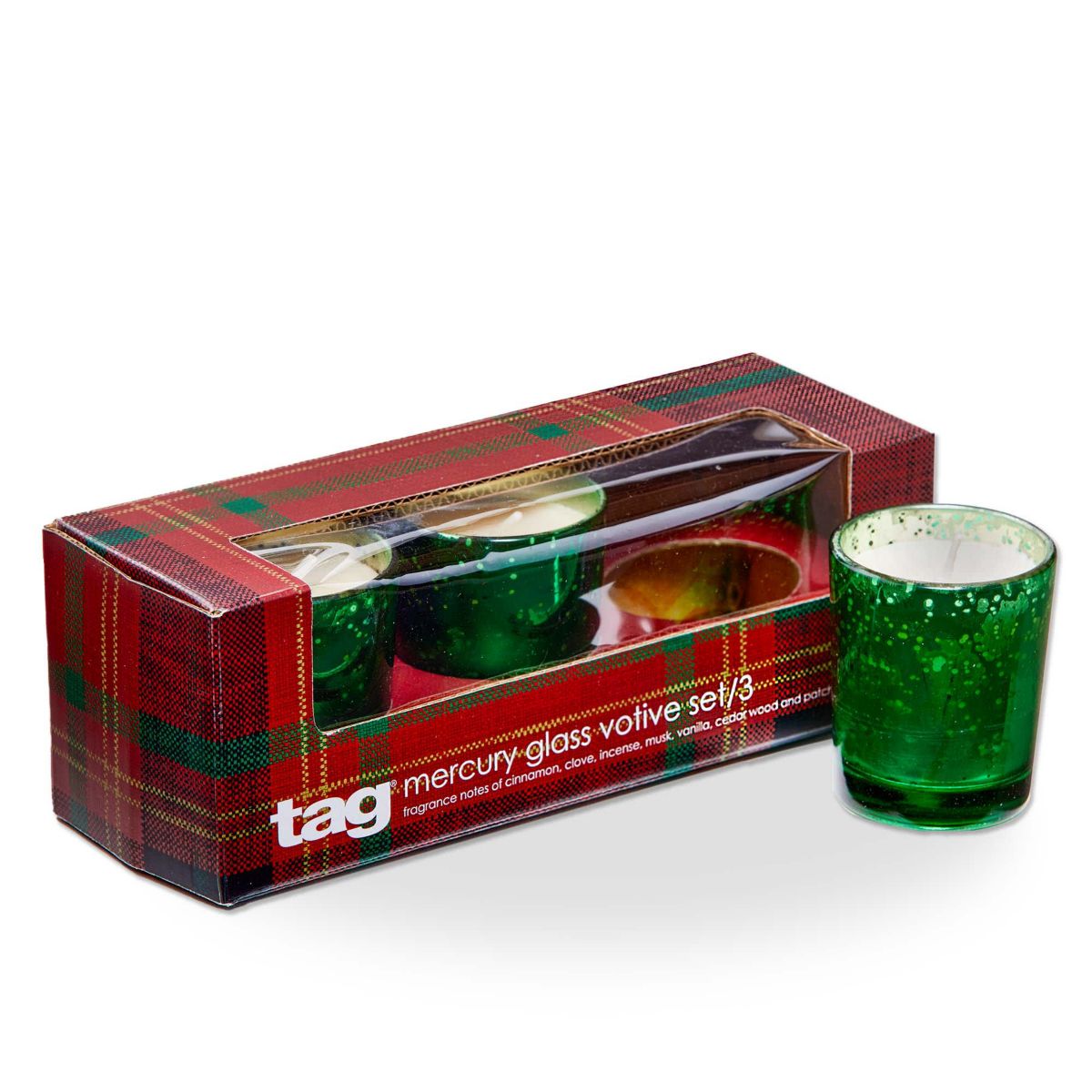 Tag Christmas Fir Mercury Votive Candle S/3