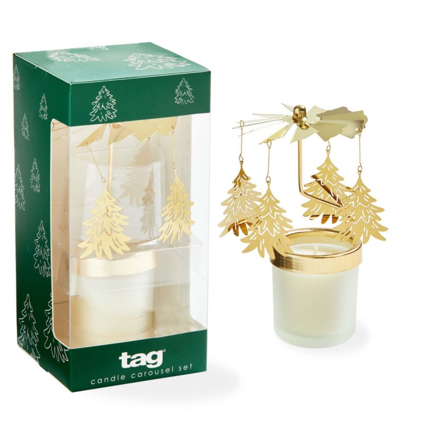 Tag Winter Pine Tree Carousel Candle S/2