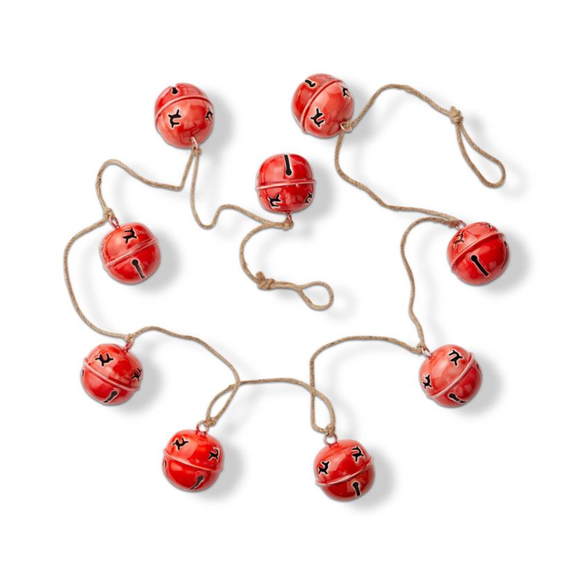 80-inch Red Sleigh Bells Metal Garland Doorway Tabletop Wall Mantel Home Decoration Christmas Tree Decor
