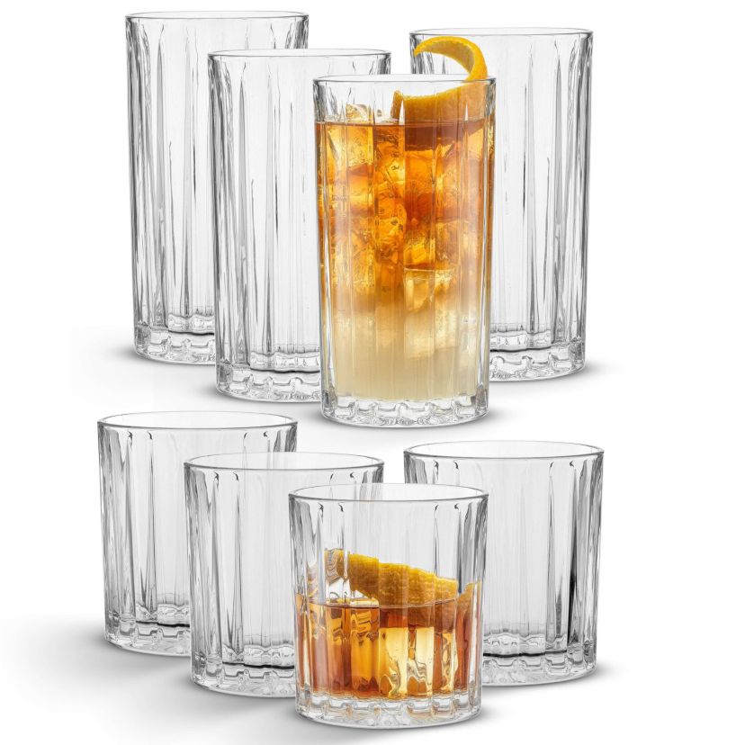 Alina Ribbed Glass Drinkware Set (Set of 8)