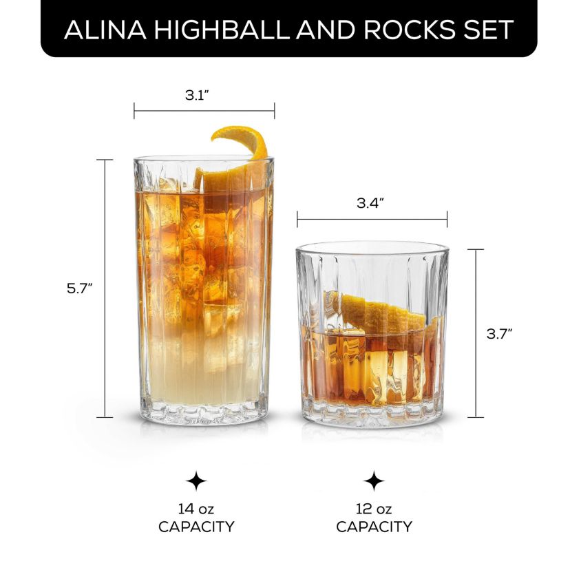 Alina Ribbed Glass Drinkware Set (Set of 8)