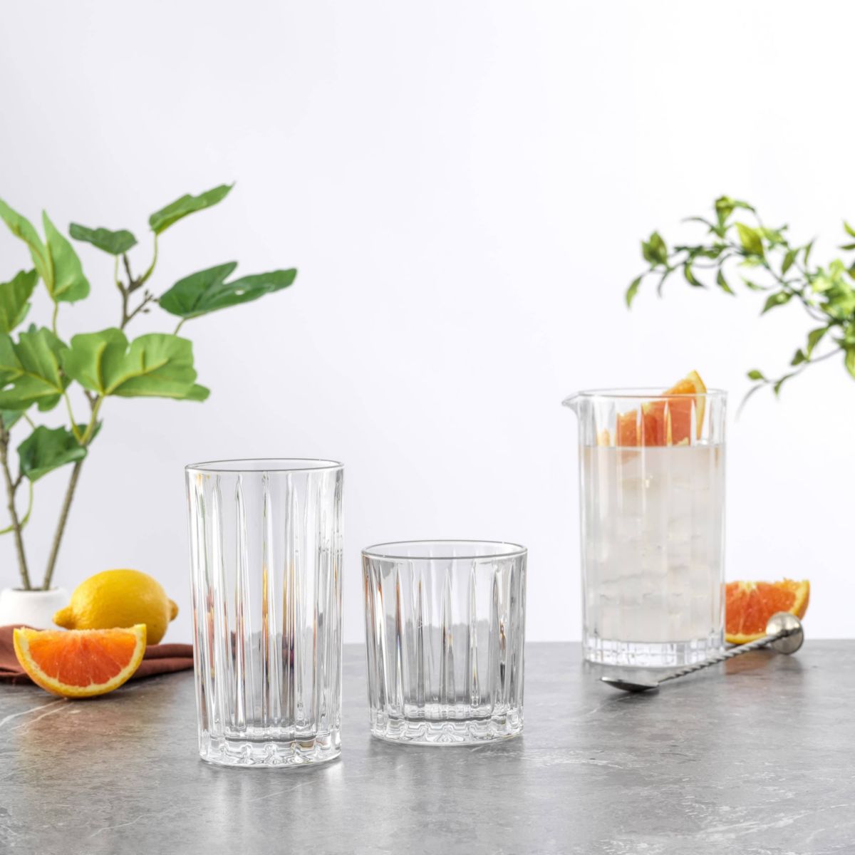 Alina Ribbed Glass Drinkware Set (Set of 8)
