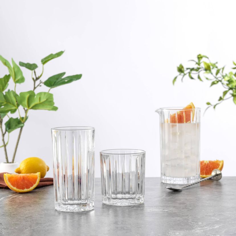Alina Ribbed Glass Drinkware Set (Set of 8)
