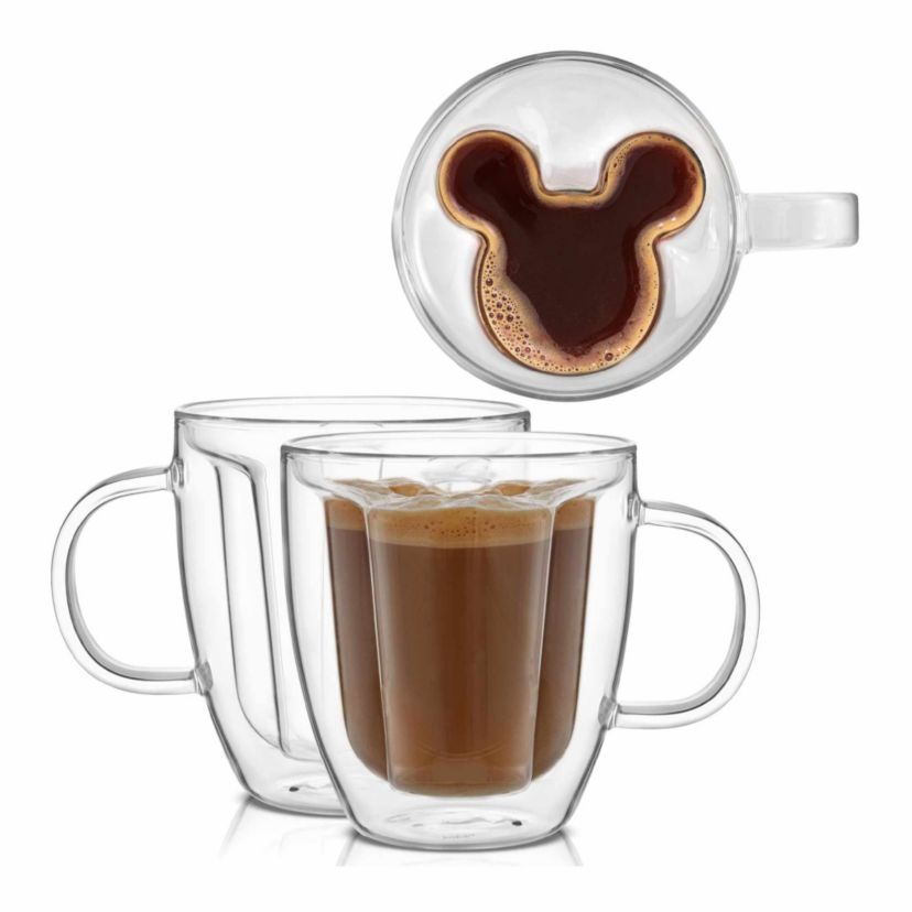 Disney Mickey Mouse 3D Double Walled Glass Mugs (Set of 2)