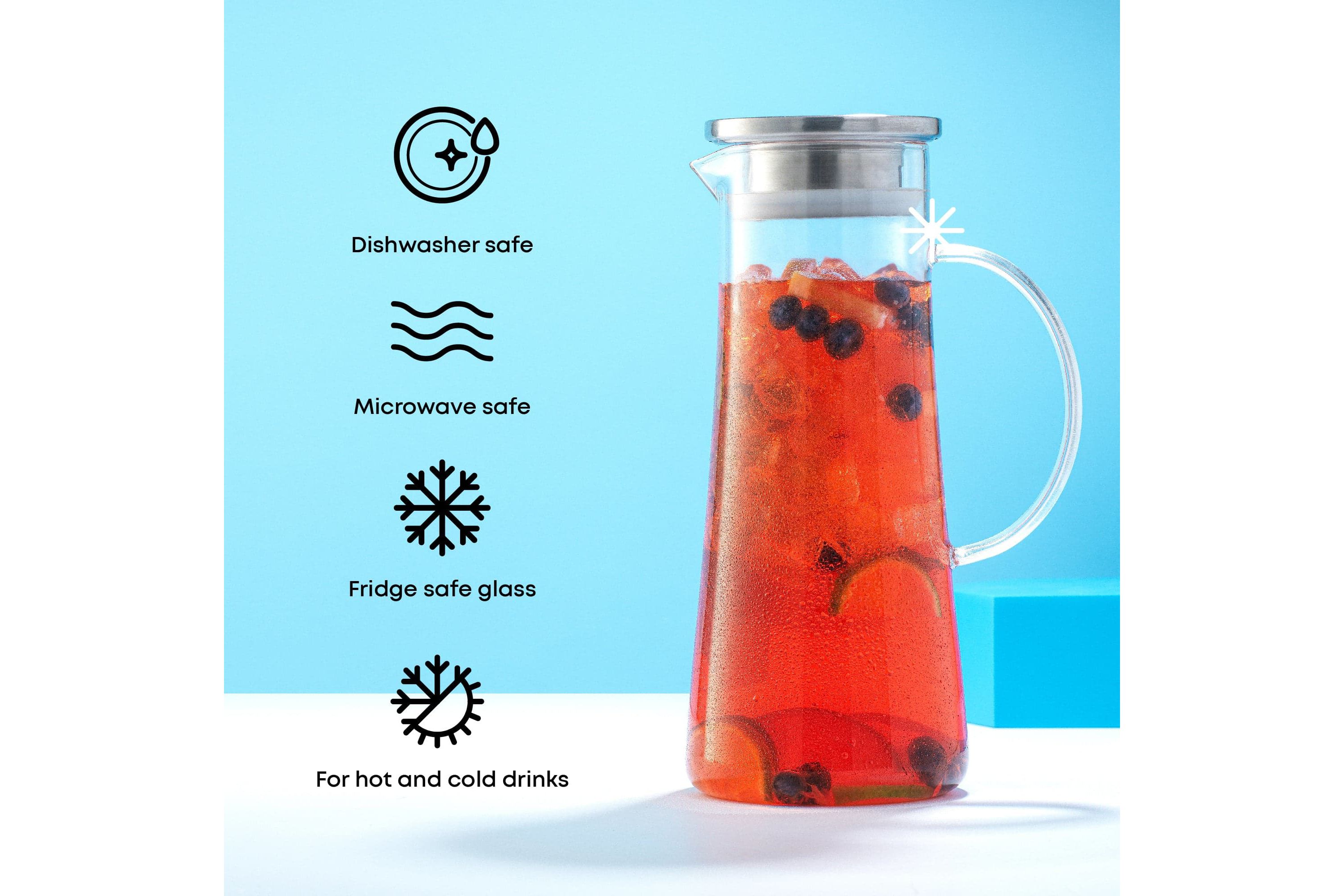 Breeze Glass Drink Water Pitcher with Stainless Steel Lid