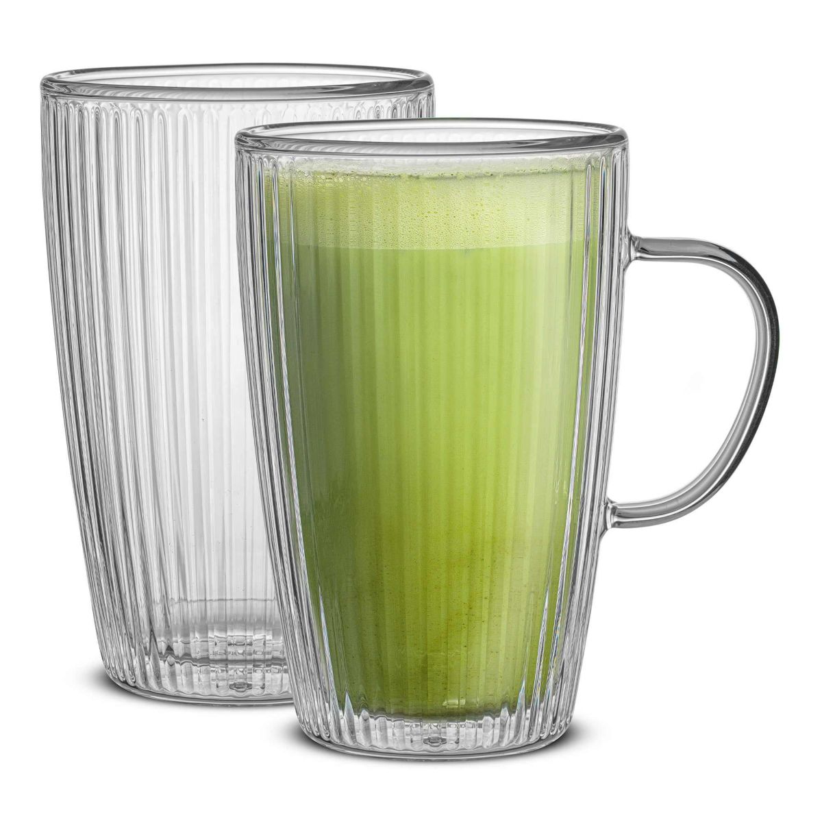 Savor Fluted Large Double Wall Coffee Mugs (Set of 2)