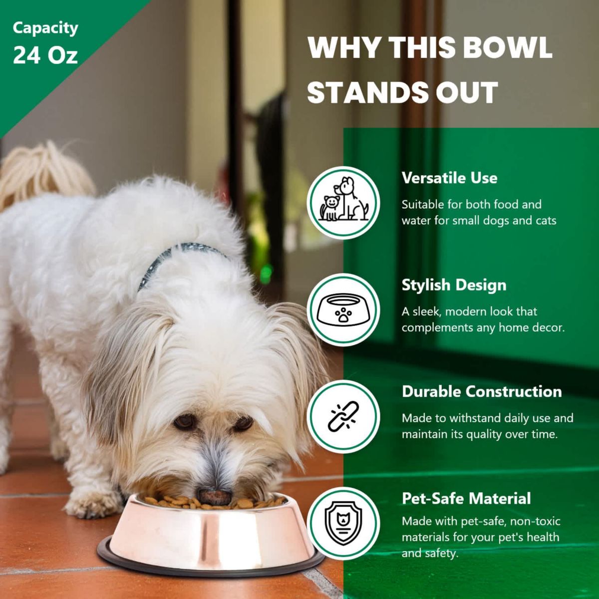 2 Pack Stainless Steel Non-Skid Pet Bowl for Dog or Cat - 24 oz - 3 cup