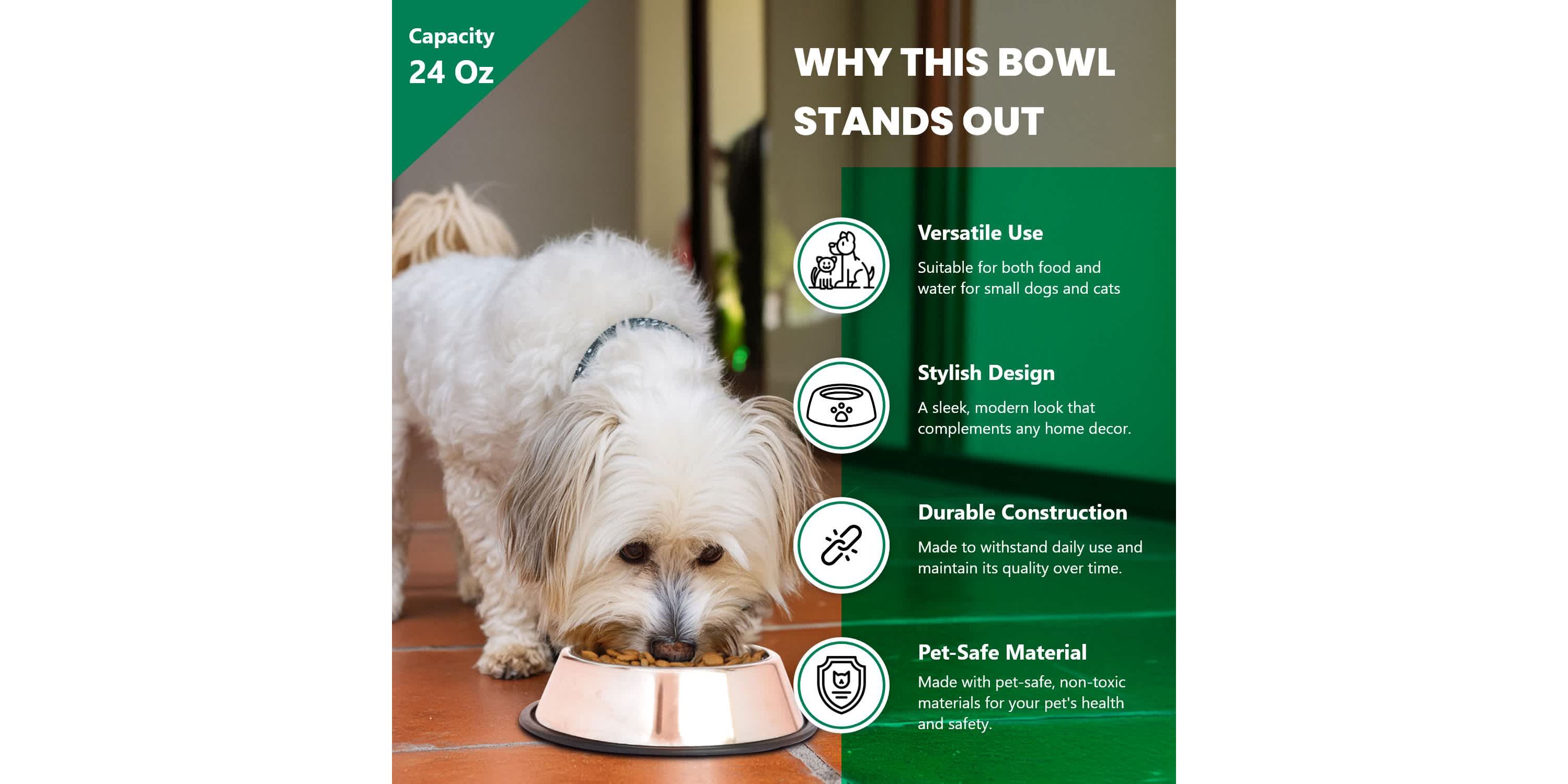 2 Pack Stainless Steel Non-Skid Pet Bowl for Dog or Cat - 24 oz - 3 cup